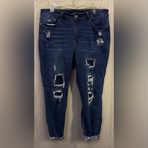 Judy Blue Denim - Judy Blue Blue Denim Distressed High Rise Skinny Fit Stretch Jeans Sz 14W